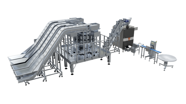 Weighing and packaging system for 4 kinds of mixed materials